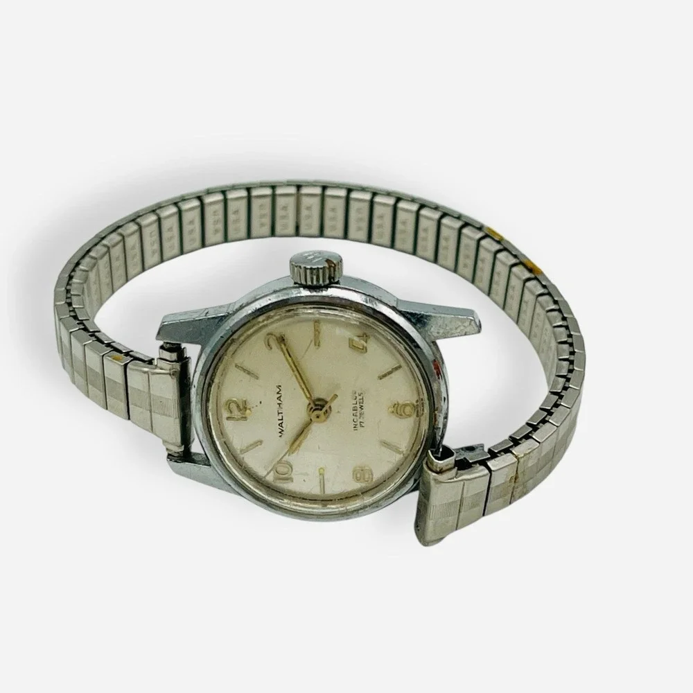 Vintage Waltham Watch Incabloc 17 Jewels Self Winding‎ Silver Stretch READ